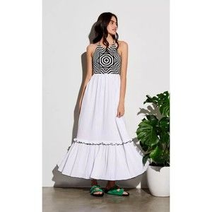 NWT Saylor Black White Zigzag Crochet Chandara Dress Medium Halter Tie Neck